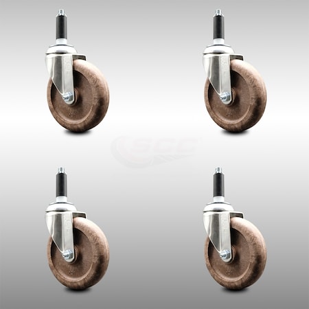 Service Caster 5 Inch 316SS High Temp Glass Filled Nylon 7/8 Inch Expanding Stem Caster Set SCC-SS316EX20S514-GFNSHT-78-4